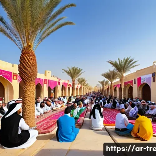 독서지도사와 독서활동가의 차이 - A warm and inviting community reading event in a Middle Eastern village setting, featuring diverse p...