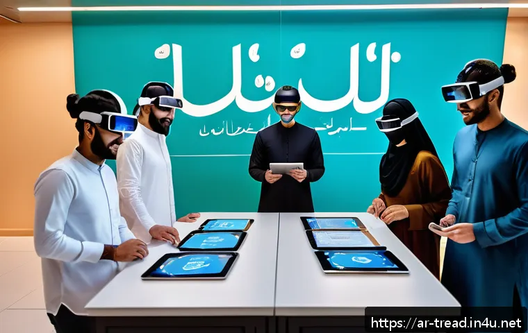 독서지도사 업무 효율 높이기 - A modern Arabic classroom setting featuring a diverse group of adult Arabic-speaking trainees using ...
